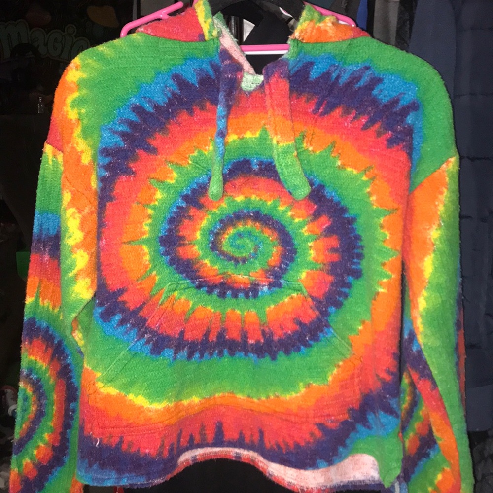 Earth Ragz low-cropped micro v-neck rainbow Baja hoodie lightly used